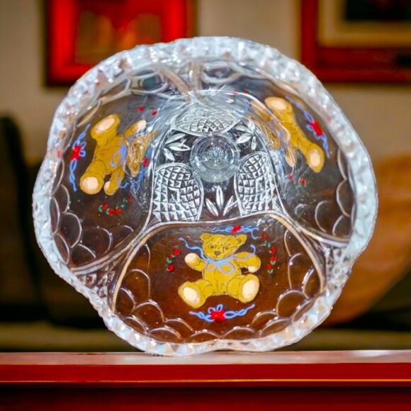 Vintage 90s Lead Cut Crystal Teddy Bear Decorative Bell NEW - Picture 5 of 5